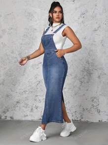 Women Casual Denim Strap Dress, Loose Comfortable Multifunctional Long Dress With Multiple Buttons And Detachable Straps, Versatile And Slimming