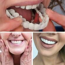 4Pcs Comfort-Flex White Cosmetic Teeth Cover, Perfect Smile Enhancing Veneers Upper & Lower Teeth For Daily Wear