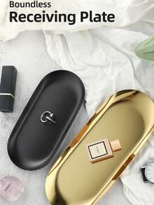 1pc High Aesthetic Stainless Steel Jewelry Plate, Cosmetic Metal Plate, Oval Tray. He Immediately Places A Storage Tray To Bring A High-Quality Experience To Your Life. Storage And Organization. Convenient And Practical. Jewelry Storage.