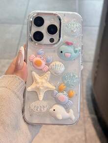 Cute Summer Starfish Whale Shell Pattern Epoxy Clear Phone Case Compatible With IPhone 17, 16, 15, 14, 13 Pro Max 3D Epoxy Soft Cover, Korea Girl Style - Multicolor - View 3