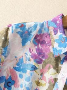 Women's Floral Print Loose Fit Lapel Button Down Shirt Elegant Casual Short Sleeve Blouse For Spring Summer Office & Daily Wear