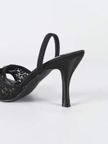 Women's Black Square Toe Stiletto Heeled Sandals, Fashionable Versatile Sexy Party Dress Shoes Make Legs Look Slender - Black - View 9