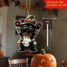 1pc/2pcs Halloween Creative 2D Acrylic Witch Pumpkin Dress Up Cat Decoration Decorations Home Decoration Room Decoration Perfect Halloween Bag Key Car Rearview Mirror Decorations Ideal Family & Friends Holiday Gifts Holiday Atmosphere Decorations.