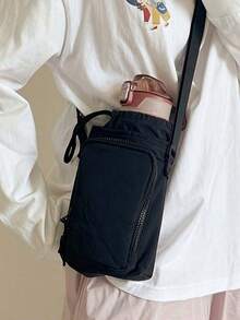 1 件时尚尼龙斜挎包，带水瓶架 - 多功能单肩手机袋，适合跑步和户外活动，颜色可选黑色、浅蓝色、绿色、橙红色、灰色