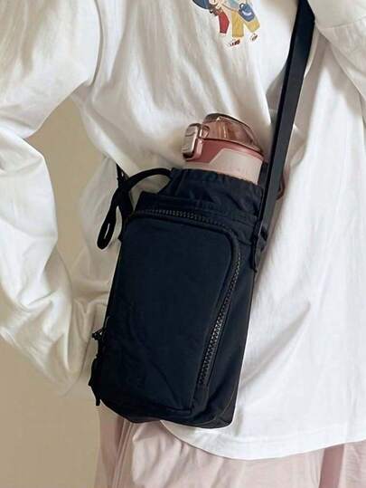 1 件时尚尼龙斜挎包，带水瓶架 - 多功能单肩手机袋，适合跑步和户外活动，颜色可选黑色、浅蓝色、绿色、橙红色、灰色