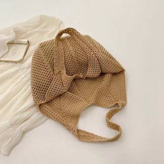 Beach Hollow Woven Bag, Casual Handbag, Women's Foldable Shoulder Bag, Suitable For Beach Picnics And Vacations, Lightweight And Foldable Beach Bag, Portable Travel Bag, Travel Essentials, Bath And Swimming Large Capacity Storage Bag, Multi-Functional Travel Grooming Bag, Bathroom Bag And Travel Shoulder Bag, Suitable For Vacation, Beach Wallet, Summer, Vacation And Daily Use