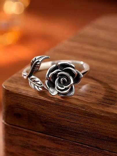 防过敏复古波西米亚风格 3D 玫瑰花戒指，送给女性的理想礼物