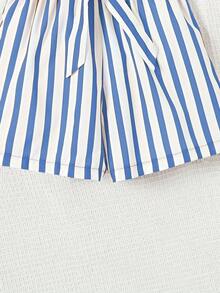2pcs/Set Girl/Girls Casual Daily Graphic T-Shirt & Striped Printed Shorts Set, With Random Striped Belt - Blue - View 4