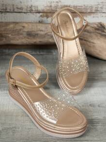 Women's Outdoor Transparent Rhinestone Rivet Fashionable Outdoor Hook Banquet Home Increased Platform Wedge Sandals