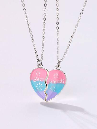 2件套锌合金彩色珐琅向日葵和心形磁性吊坠项链套装，送朋友的珠宝礼物