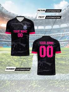 定制个性化运动衫，V 领透气速干男女通用 T 恤，适合团队、俱乐部、训练，正面和背面印有姓名和号码，舒适适合日常休闲、派对、春夏季、时尚、时尚、时髦、休闲、简约时尚、个性化、定制、定制、独特、男士服装、胶囊衣橱、男士基本/街头风格、送给他、男朋友、家人、朋友的理想礼物、生日、度假/节日、上学/比赛、运动/登山、定制男士运动和娱乐服装、轻松舒适 - 彩色 - 查看 2