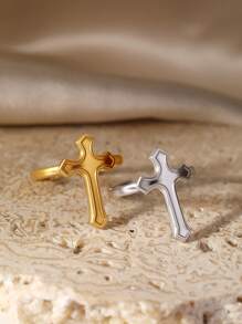 1 pièce Bague design croix en acier inoxydable à la mode, convenant aussi bien aux hommes qu'aux femmes pour un port quotidien