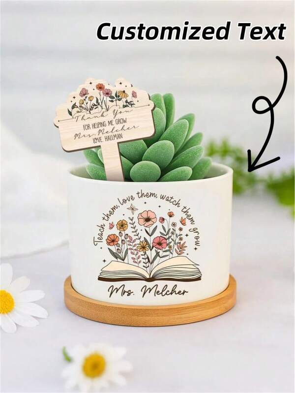 Personalisierter Pflanzentopf Verlobungsgeschenk - Liebe wächst hier - 3" weißer Keramiktopf - Angepasster Sukkulententopf - Frisch Verlobt - Verlobungsgeschenke (ohne Pflanzen und Holzschilder)