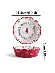 4/2个 6/5.7英寸 红色玫瑰陶瓷碗，草莓沙拉碗，可爱水果搅拌碗，饭碗，甜点碗，适用于家庭厨房、餐厅、聚会、微波炉 - 紅色 - 查看 14
