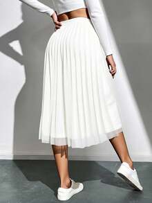 Falda midi dama mujer tejido mesh gllitter suave decorativo pretina elástica bajo recto semi plisado cómodo girly chic día noche fiesta concierto vacaciones calor primavera verano calle concierto cumpleaños - Blanco - Ver 2