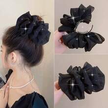 1个优雅蝴蝶结装饰发爪夹，大号发夹，适合女士和女孩。适用于防滑马尾辫和发髻发型。情人节发夹，发卡，发夹，发饰，蝴蝶结配饰，校园用品，大学秋冬季女士发饰，度假装扮，女士情人节礼物，夏季海滩 - 彩色 - 查看 21