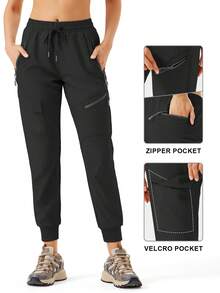 Women's Plus Hiking Cargo Joggers Athletic Pants Outdoor Workout Quick Dry Lightweight UPF 50 Zipper Pockets - 黑色 - 查看 4
