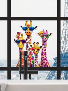 1pc Funny Colorful Cute Giraffe Wall Sticker Suitable For Living Room, Bedroom, Study PVC Material, Vinyl Decal For Home Decorations, Home Decoration Items Refresh Your Home - Multicolor - View 5