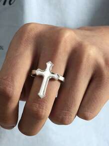 1 pièce Bague design croix en acier inoxydable à la mode, convenant aussi bien aux hommes qu'aux femmes pour un port quotidien