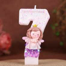 Handmade 0-9 Number Letter Birthday Candles, DIY Birthday Cake Festival Theme Party Decorations, Gradient Pink And Purple Angel Girl Fine Glitter Painted Numeric Candles For Birthday Celebration, Wedding, Party, Female Version