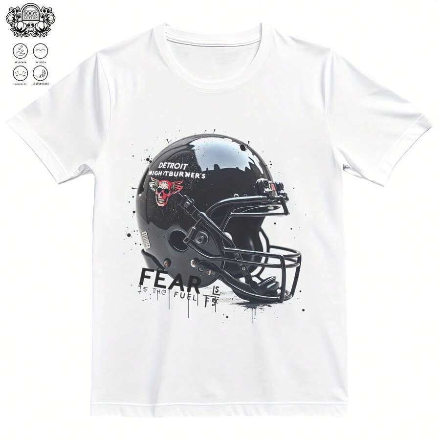 Detroit Nightburner's T-Shirt - 220g Cotton - Fear Is The Fuel Graphic - Football Helmet Design - Pm Quality Cotton - Comfortable Fit - Durable Print - Sports Fan Rel Retro Shirts Anime Shirts Cistian Clog Y2K, Retro Style, Streetwear, Graffiti Art, Bold Typography, Cowboy Core, Beach Vibes, Graduation Season, Summer Ts, Family Ts, Solo Adventures, Music Festivals, Car Shows, Motorcycle Rides, Skateboard Parks, City Streets, Baseball Games, College Reunions, Independence Day, Comic-Con, Cold Weekends, Camping Nights, Sun S, Road Ts, Urban Adventure, Birthday Party, Dance Battle, Tattoo Expo, Comic-Con, Hip-Hop Night, Art Market, Surf Club, Vintage Picnic, Vintage Expo, Street Dance Fiesta Pattern T Playe De Hombre Jesus Puerto Rico Rel Pappe Basketball Jersey - White - View 1