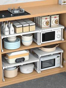 1 Buah Rak Penyimpanan Lemari yang Dapat Diatur Ketegangannya, Pembatas Rak yang Dapat Diperluas untuk Lemari, Desain Tahan Lama untuk Penggunaan di Dapur dan Kamar Tidur, untuk Loker dan Lemari Pakaian, Dekorasi Kamar Tidur, Kembali ke Sekolah - Putih - View 4