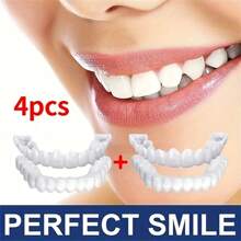 4Pcs Comfort-Flex White Cosmetic Teeth Cover, Perfect Smile Enhancing Veneers Upper & Lower Teeth For Daily Wear