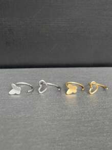 2 Stücke Edelstahl Nasenringe/Lippen-Ringe mit Herzform und Schmetterling, goldener Schmuck für Damen, Sommer Schmuck