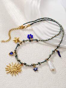 1 pezzo Collana con pendente in acciaio inossidabile colorata e carina a tema marino con stella marina, tartaruga e sole, adatta per amici, ragazze o regali, collana dell amicizia a tema oceanico - Multicolore - Visualizzare 10
