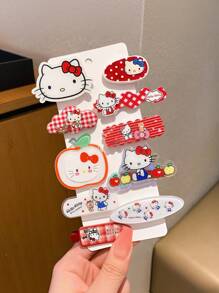 Sanrio 10 piezas de Clips para el cabello de Hello Kitty de Sanrio, accesorios para el cabello infantil, dulces y encantadores de plástico con estampados de colores variados, adecuados para amigas, novias, regalos de cumpleaños, accesorios de playa de verano, accesorios para niñas, cuellos para niñas, aptos para el uso diario y regalos festivos para amigos