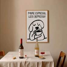 1pc Retro-Style "More Espresso, Less Depression" Interesting Dog Drinking Coffee Art Canvas Printed Posters - Modern Wall Arts Decorative Paintings, Suitable For Living Room Decor, Bedroom Decor, Kitchen Decor, Corridor Decor, Room Decor Modern Wall Decor And Home Decor - Unique Gift Creativity For Coffee Lovers | Minimalist Poster