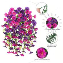 1pc/2pcs/3pcs/6pcs Artificial Hanging Violet Ivy Flowers , Faux Silk Rattan Plant Fake Orchid Ivy Floral Vine For Home Wall Wedding Engagement Garden Party Patio Yard Porch Bedroom Dining Room Balcony Swing Stand Covered Front Porch Staircase Valentine's Day Birthday Gift Indoor Outdoor Decor, Plastic Flower Garland With No Power Needed