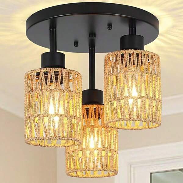 1 pièce Abat-jour tressé, 6 pouces de hauteur, 4,9 pouces de diamètre, douille E27 convenant aux lampadaires, lustres, lampes de table, appliques murales, éclairage décoratif pour la maison, le restaurant, le café, cadeau de Noël, cadeau pour homme
