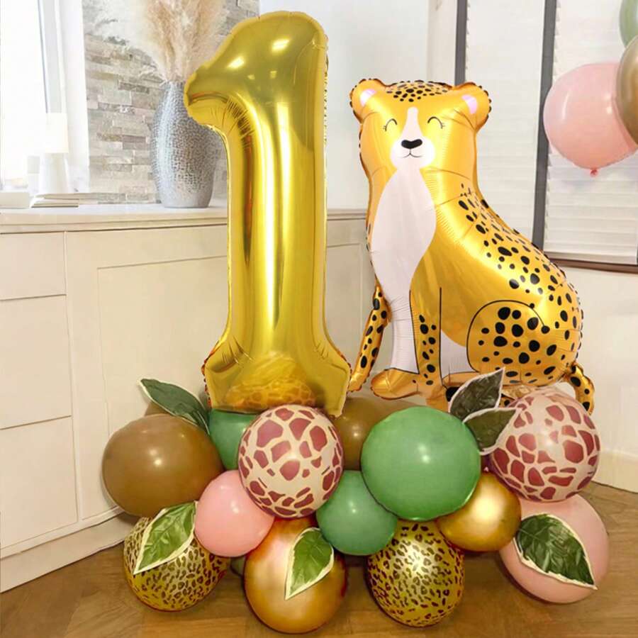 26 件丛林生日派对装饰品、40 英寸丛林动物铝箔气球、丛林派对动物气球、派对用品