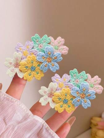 4 st stickade broderier enfärgade blommor hårspännen, mjuka eleganta hårspännen, skolsaker, semesterkläder för kvinnor