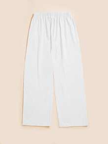 Women's Elegant Straight-Leg Casual Pants , Non-Stretch Machine-Washable Fabric With Pockets, All-Season Comfort For Everyday & Formal Wear, Versatile Clothing, Solid Color Design, Practical Pockets - trắng - Xem 5