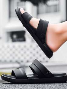 Sandalias casuales para hombres, cómodas, ligeras, antideslizantes y de punta redonda, moda para exteriores, playa y deportes (talla pequeña en 1 talla) - Negro - Ver 4