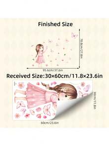 1pc Cute Cartoon Girl With Butterfly Wall Sticker - Pink Theme Decorative Painting For Children's Room, Removable Self-Adhesive Decor For Girls Bedroom, Nursery, Playroom - Multicolor - View 2
