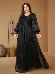 SUPGIR [Random Cut] Elegant Sweetheart Neck Ruffle Sleeve Sequin Embroidered Floral Maxi Formal Dress