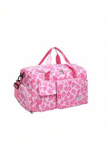 1 pieza Nueva bolsa de viaje de gran capacidad, bolsa de equipaje de viaje corto, bolsa de gimnasio, bolsa deportiva con estampado de leopardo, bolsa casual para mujer para maternidad, alta del hospital, vacaciones, impermeable, bolsa de ocio con compartimento separado para zapatos, bolsa para la escuela, accesorios escolares - Rosa - Ver 3