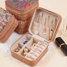 1 pieza Caja de joyería impresa, Caja de almacenamiento de joyería pequeña para viaje, Caja de exhibición y almacenamiento de joyería portátil de doble capa, Caja de almacenamiento de joyería multifuncional, Bolsa de joyería con cremallera y conveniente, Esencial para viajes y el hogar, Adecuado para aretes, anillos, collares, pulseras, arte de uñas, regalos del Día de la Madre, regalos de Navidad, regalos de Halloween, regalos para mujeres