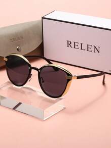 RELEN 1pc RELEN Women's Fashion Glasses, New Brand Design Cat Eye Metal Frame Colorful Lens, Personalized Street Style, Gifts For Ladies, With Glasses Case And Cloth, Suitable For Beach, Outdoor, Riding, Sun Protection, Stage Performance, Party