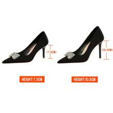 Zapatos de tacón alto de mujer con punta puntiaguda, lazo de mujer, abertura baja, zapatos sencillos, zapatos de mujer de satén