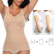 Tops de control de abdomen para mujeres, moldeador de cuerpo adelgazante, entrenador de cintura, corsé con sujetador acolchado, ropa moldeadora, camiseta de compresión - Amarillo - Ver 2