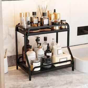 "Versatile Metal Double - Layer Organizer: Ideal For Cosmetics, Bathroom & Desktop" This Metal Double - Layer Organizer Is A Must - Have For Keeping Your Space Tidy. Perfect For Stowing Away Cosmetics, It Also Excels In Bathroom And Desktop Organization. Its Sleek Design Not Only Saves Space But Also Adds A Touch Of Modernity To Any Setting.