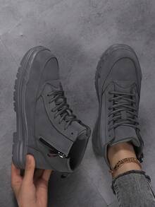 Ladies Hiking Boots 2025 New Model, Suitable For All Seasons, Thick Sole, Anti-Slip, Wear-Resistant High-Top PU Leather Waterproof Oil-Proof Riding Boots, Fashion Versatile Solid Color High-Top Side Zipper Soft Comfortable Ladies Ankle Boots, Casual Outdoor Street Style Ladies Leather Boots