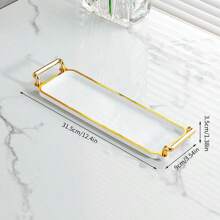 1pc Elegant Gold-Rimmed PS Plastic Tray Set - Multipurpose Rectangular Trays Suitable For Kitchen, Dining Room, Living Room - Great For Tea, Snacks, Candy, Bread - Perfect For Weddings, Gifts, Birthday Events