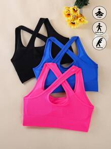 3pcs Plus Size Sports Bras With Criss-Cross Straps, Supportive Yoga Fitness Running Crop Tops For Women