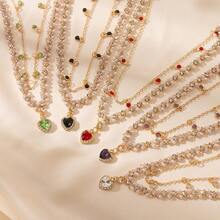 1pc Elegant Pearl Layered Heart Shaped Necklace, Delicate & Sexy, Princess Style