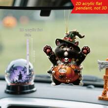 1pc/2pcs Halloween Creative 2D Acrylic Witch Pumpkin Dress Up Cat Decoration Decorations Home Decoration Room Decoration Perfect Halloween Bag Key Car Rearview Mirror Decorations Ideal Family & Friends Holiday Gifts Holiday Atmosphere Decorations.